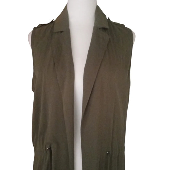 Bb Dakota Olive Green Anorak Style Duster Length Vest Size Medium - Picture 3 of 8